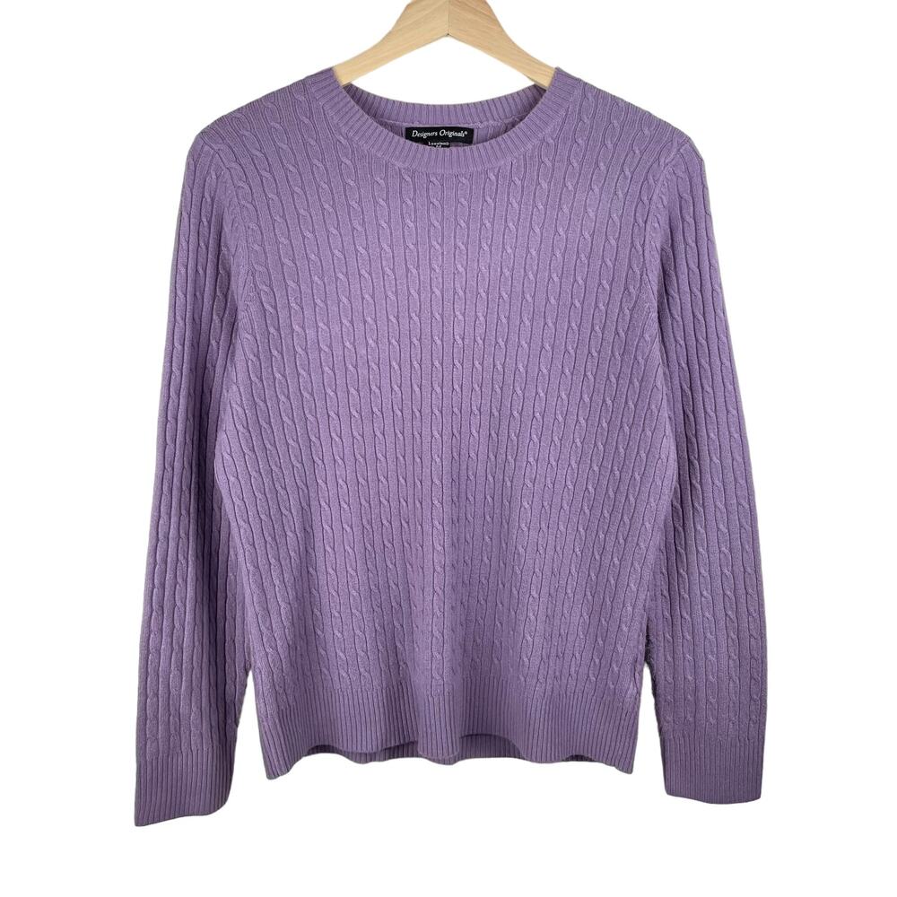 y2k Purple Cable Knit Preppy Crewneck Sweater Lightweight Coquette Size M